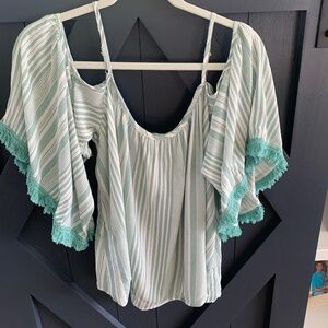 Kye Mi Off the Shoulder Top with Fringe Sleeves - New with Tags